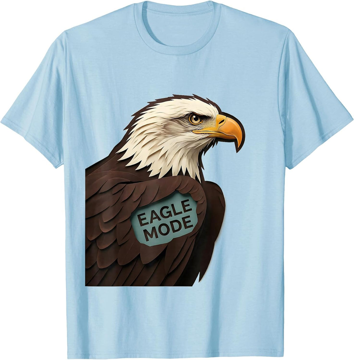 Men's Eagle Mode Paper Cutout Bald Eagle Mascot Fan Pride T-Shirt - Baby Blue