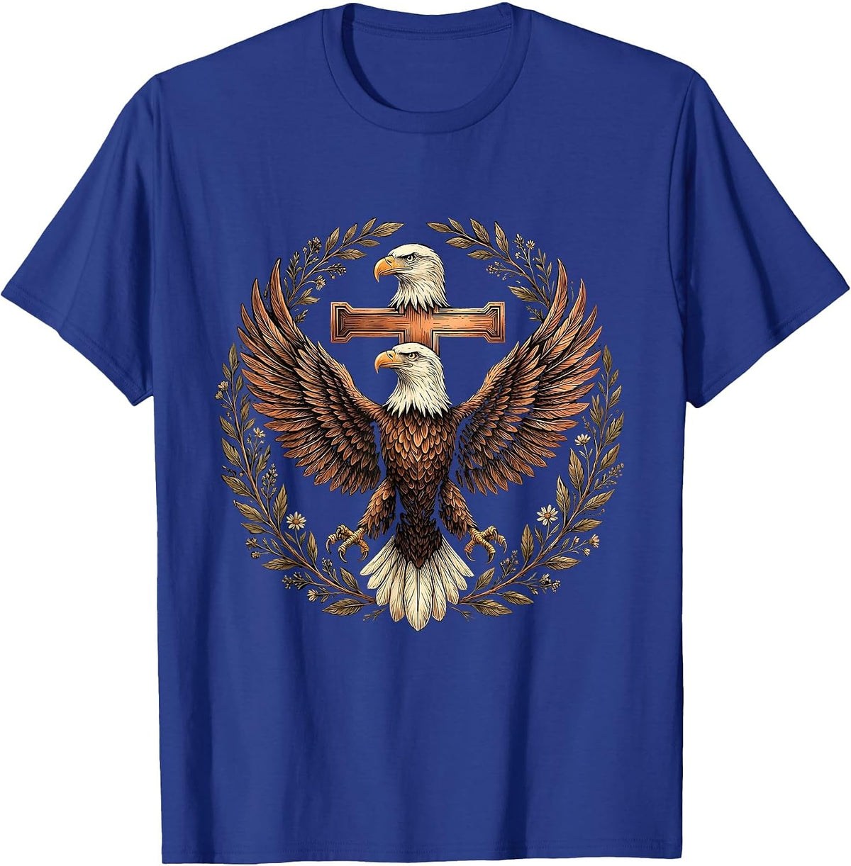 Bald Eagle Cross Faith and Country Graphic T-Shirt - Royal Blue