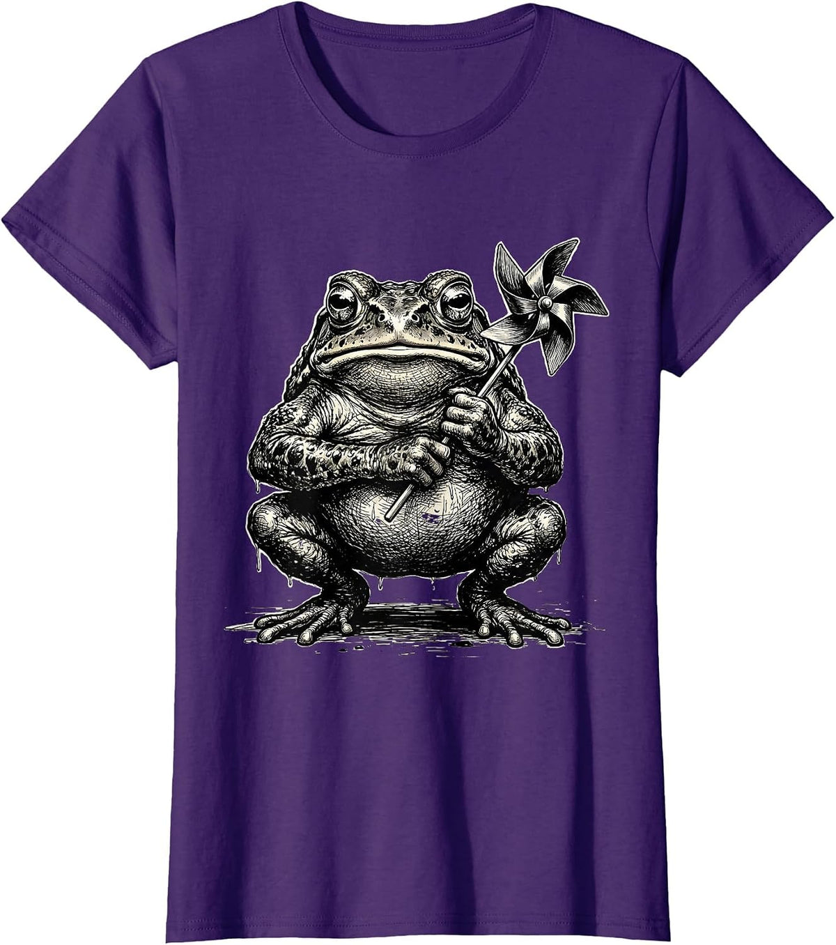 Women's Squat Toad Meme Absurdist Frog Lover Humor T-Shirt - Purple