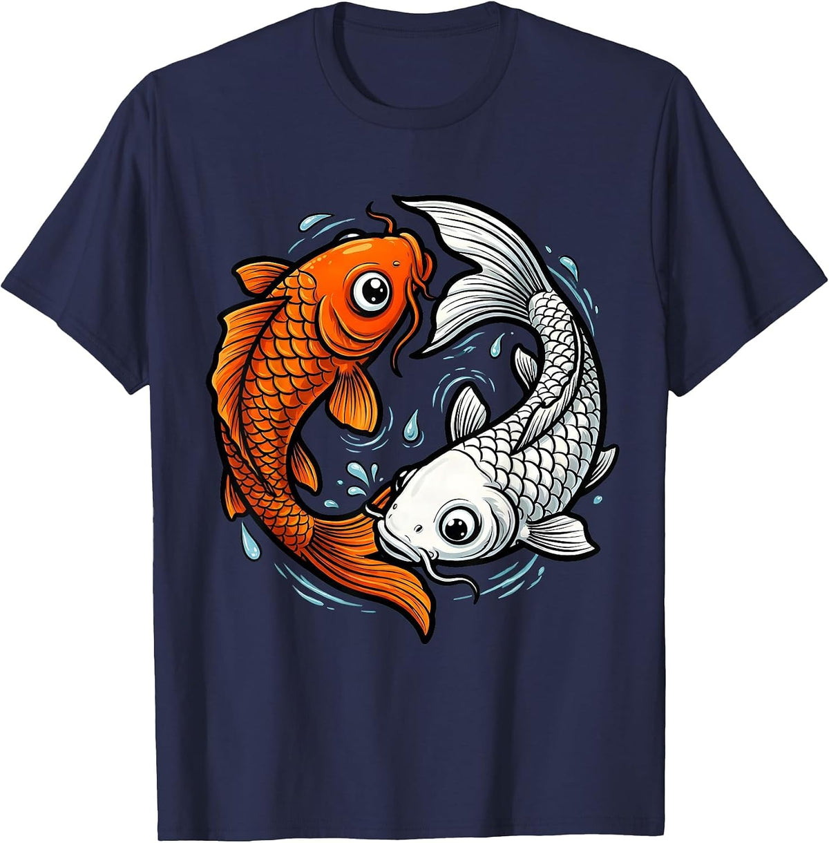 Men's Koi Fish Yin Yang Matching Couples Design T-Shirt - Navy Blue