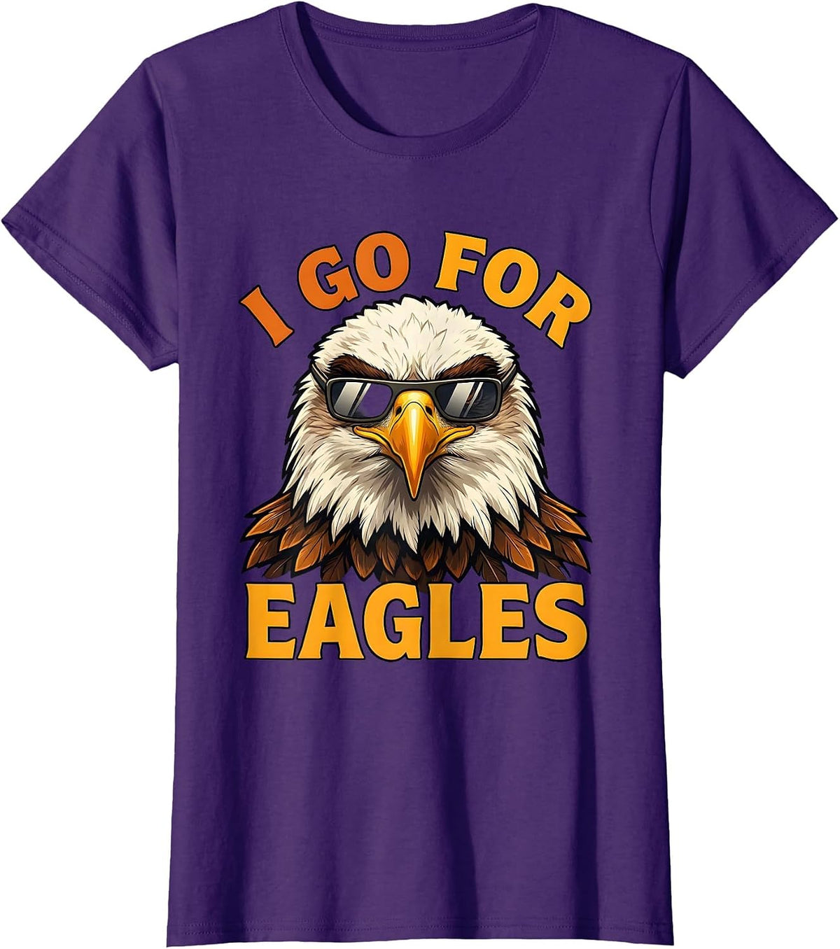 Women's I Go For Eagles Cartoon Bald Eagle Sunglasses Humor T-Shirt - Purple