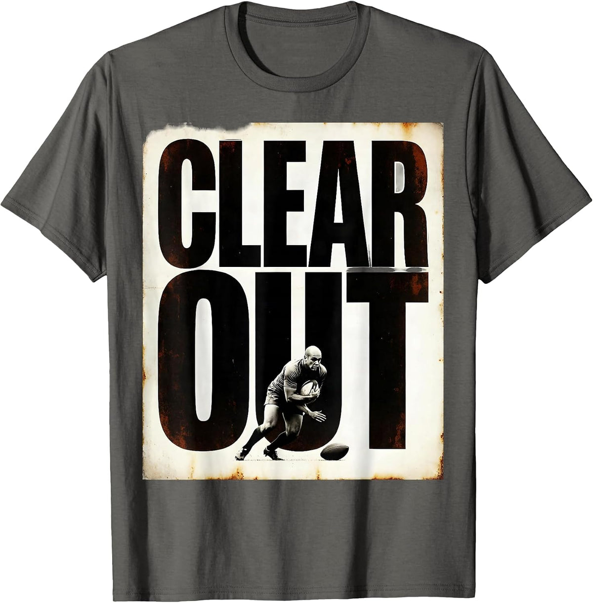 Clear Out Funny Rugby Player Coach Fan Vintage Humor T-Shirt - Asphalt Grey