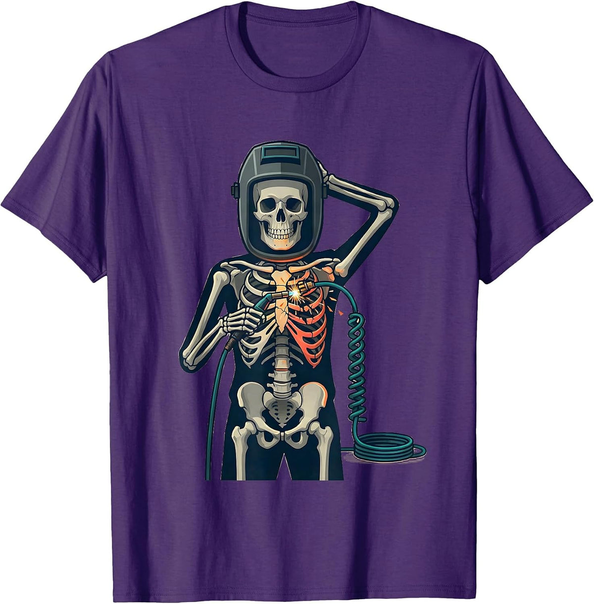 Men's Skeleton Welder Funny Tradesman Humor T-Shirt - Purple