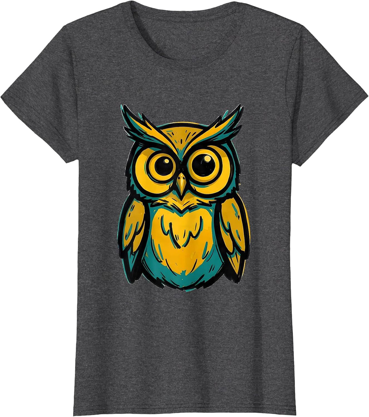Women's Squat Owl Vintage Bird Lover Humor Graphic T-Shirt - Dark Heather Grey