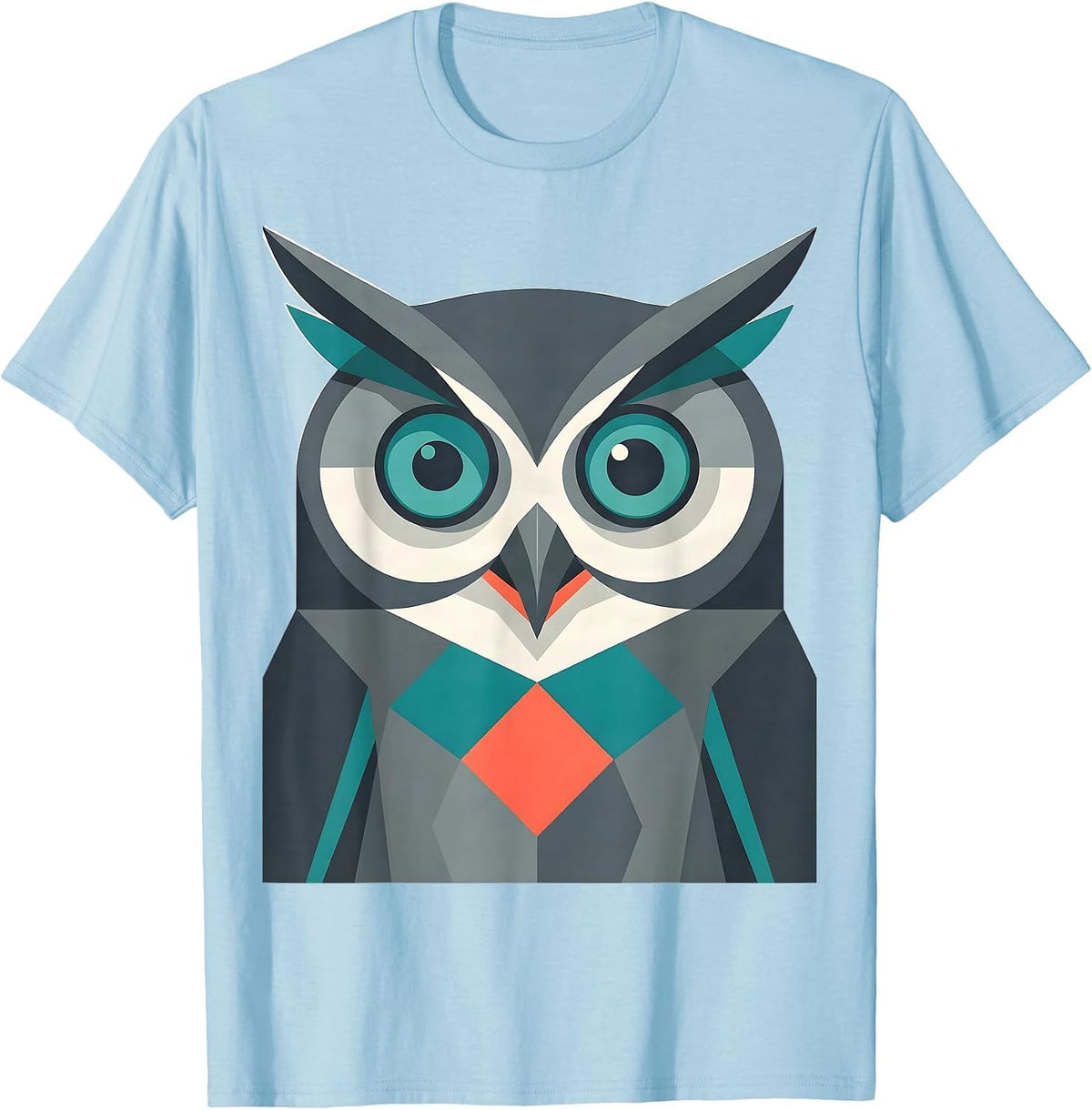 Men's Owl Face Flat Vector Funny Bird Lover Humor T-Shirt - Baby Blue