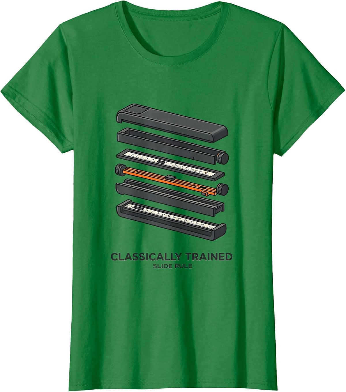 Women's Classically Trained Slide Rule Retro Mechanical Analog T-Shirt - Kelly Green