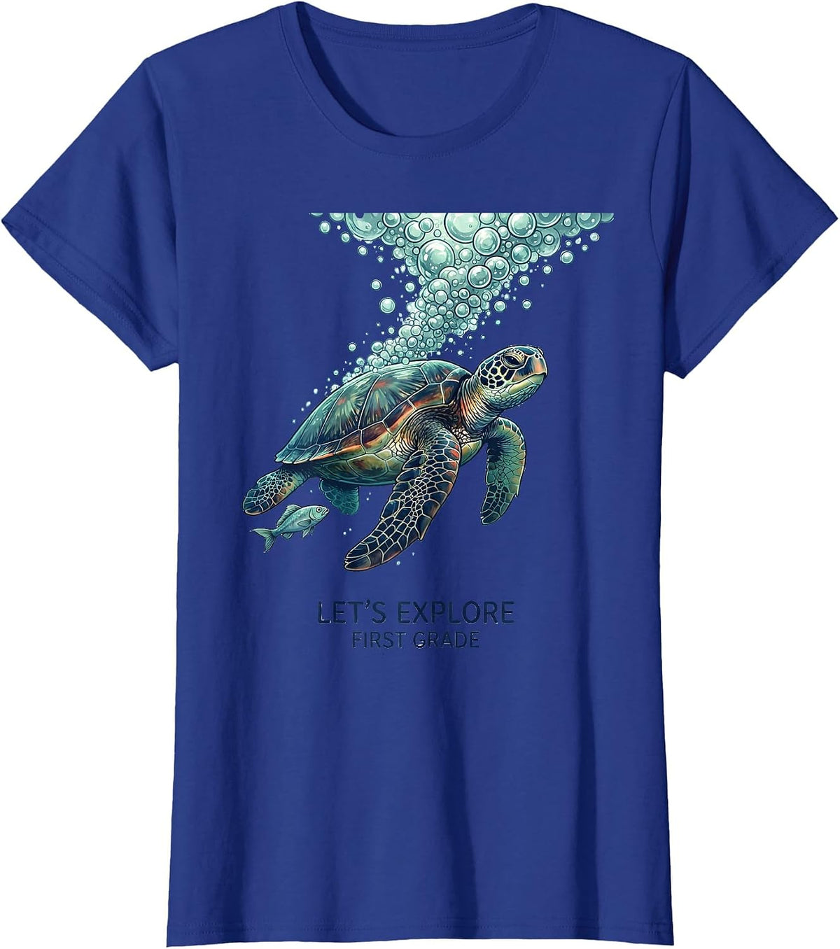 Women's Let's Explore First Grade Cute Teacher Back to School Ocean T-Shirt - Royal Blue