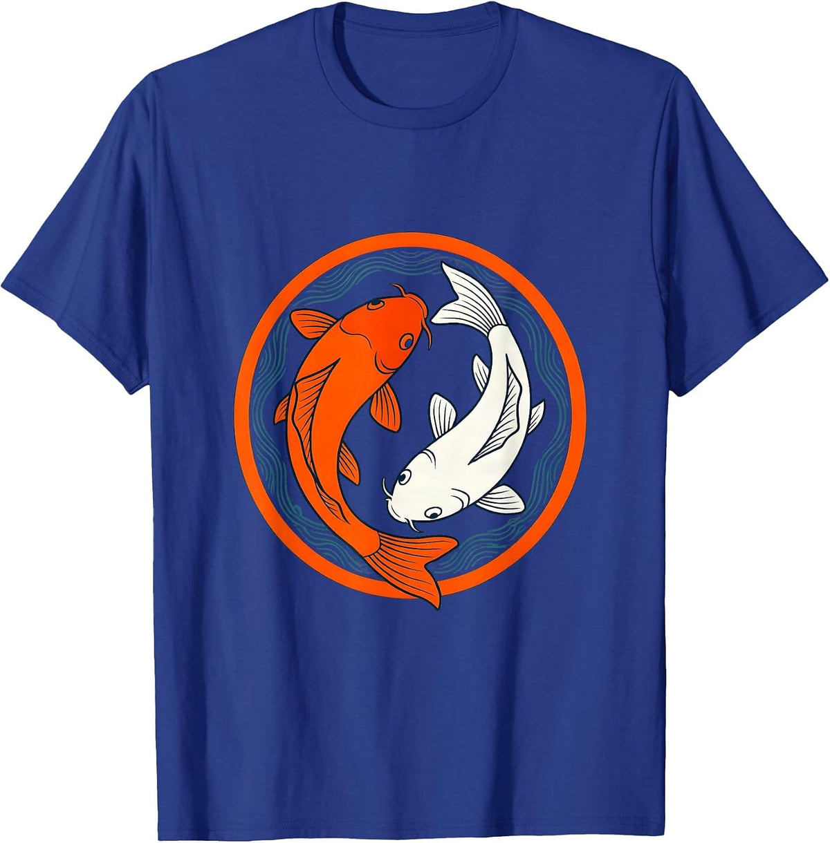 Twin Koi Fish Circling Yin Yang Harmony Design T-Shirt - Royal Blue