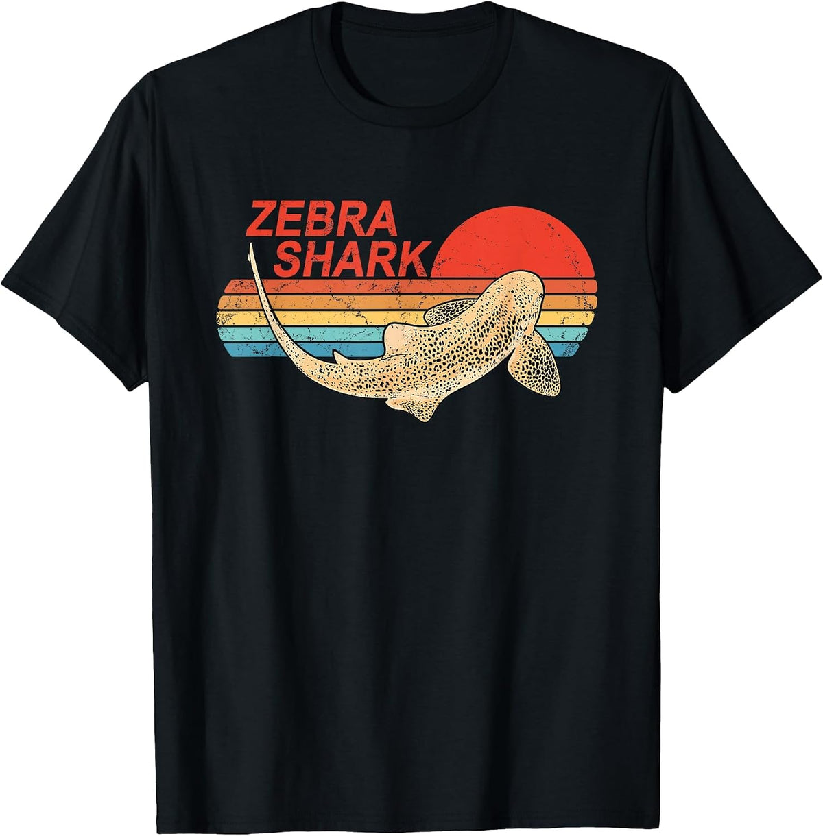 Vintage Sunset Zebra Shark T-Shirt - Black
