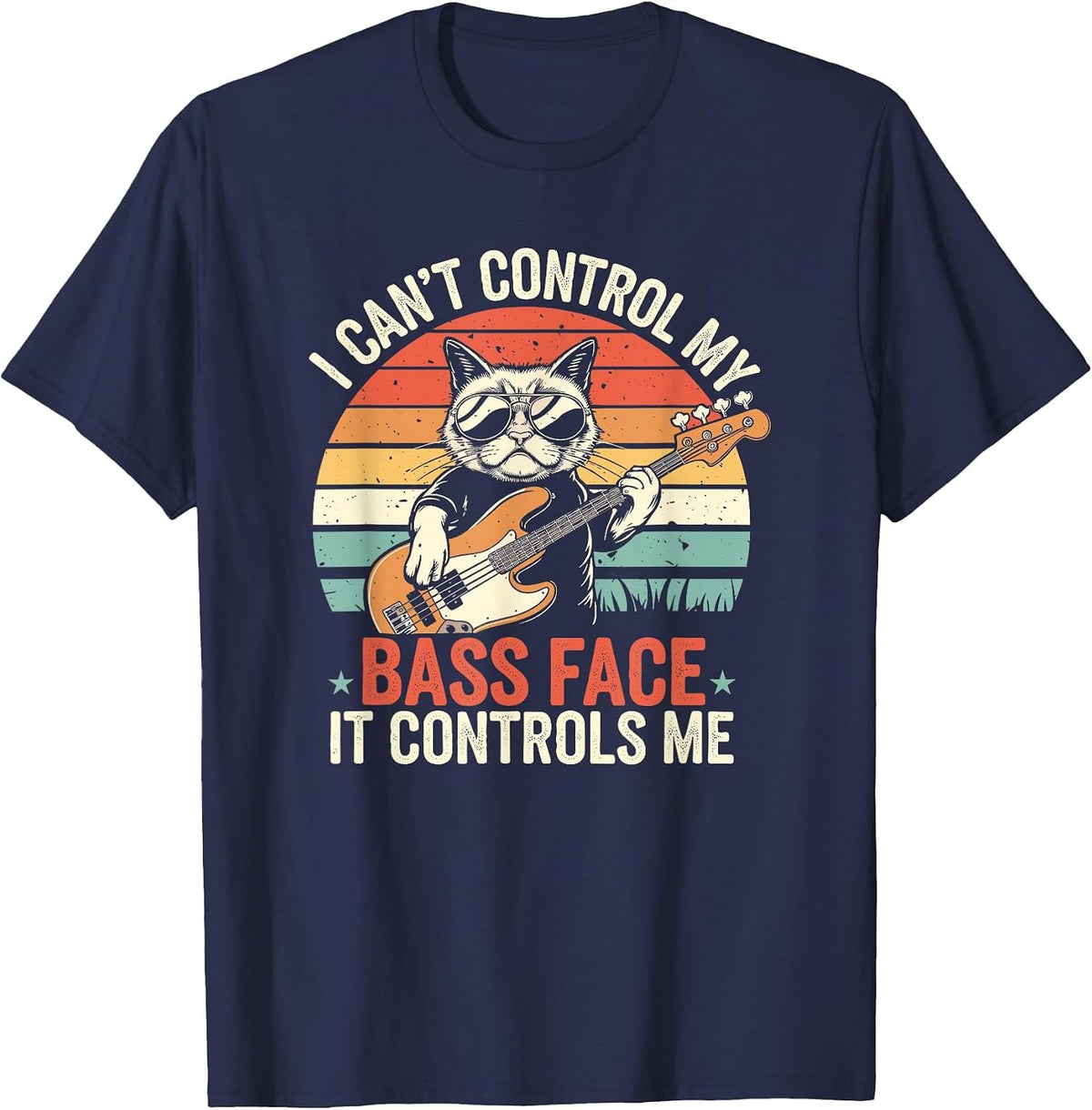 I Can't Control My Bass face - It Controls Me Bass Player T-Shirt - Navy Blue