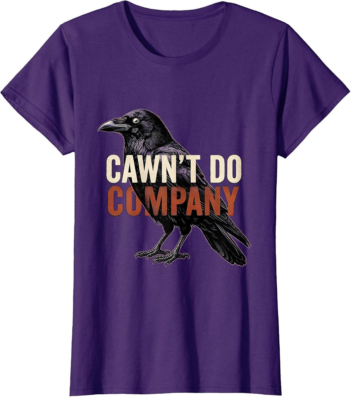 Women's Cawn't Do Company Gothic Crow Dark Humor Raven Silhouette T-Shirt - Purple