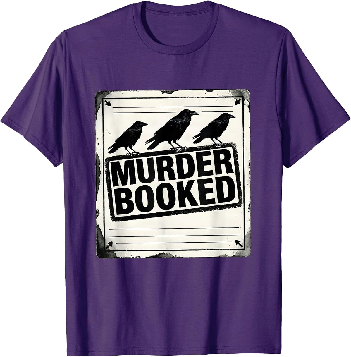 Men's Murder Booked Dark Humor Crow Raven Gothic T-Shirt - Purple