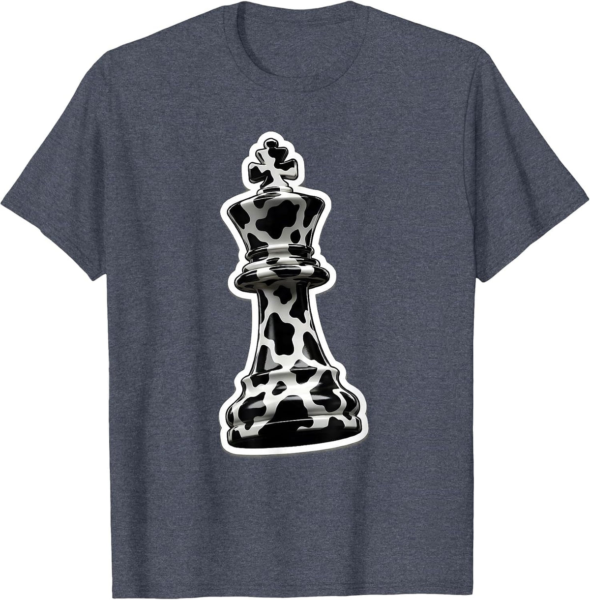Cow Print Chess King Closeup Graphic T-Shirt - Heather Blue