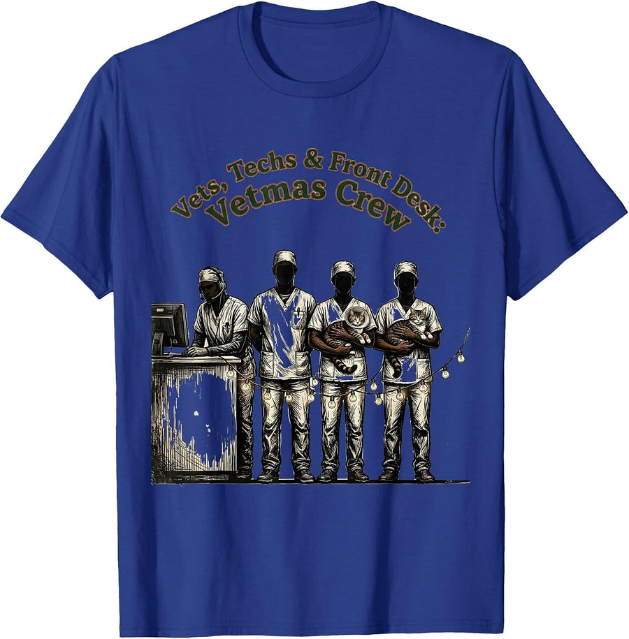 Vets, Techs & Front Desk: Vetmas Crew Funny T-Shirt - Royal Blue