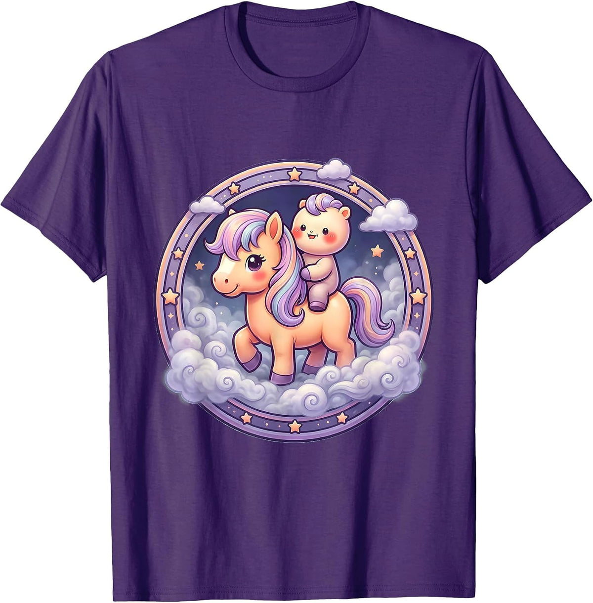 Men's Lone Rider in the Fog Horseback Illustration T-Shirt - Purple
