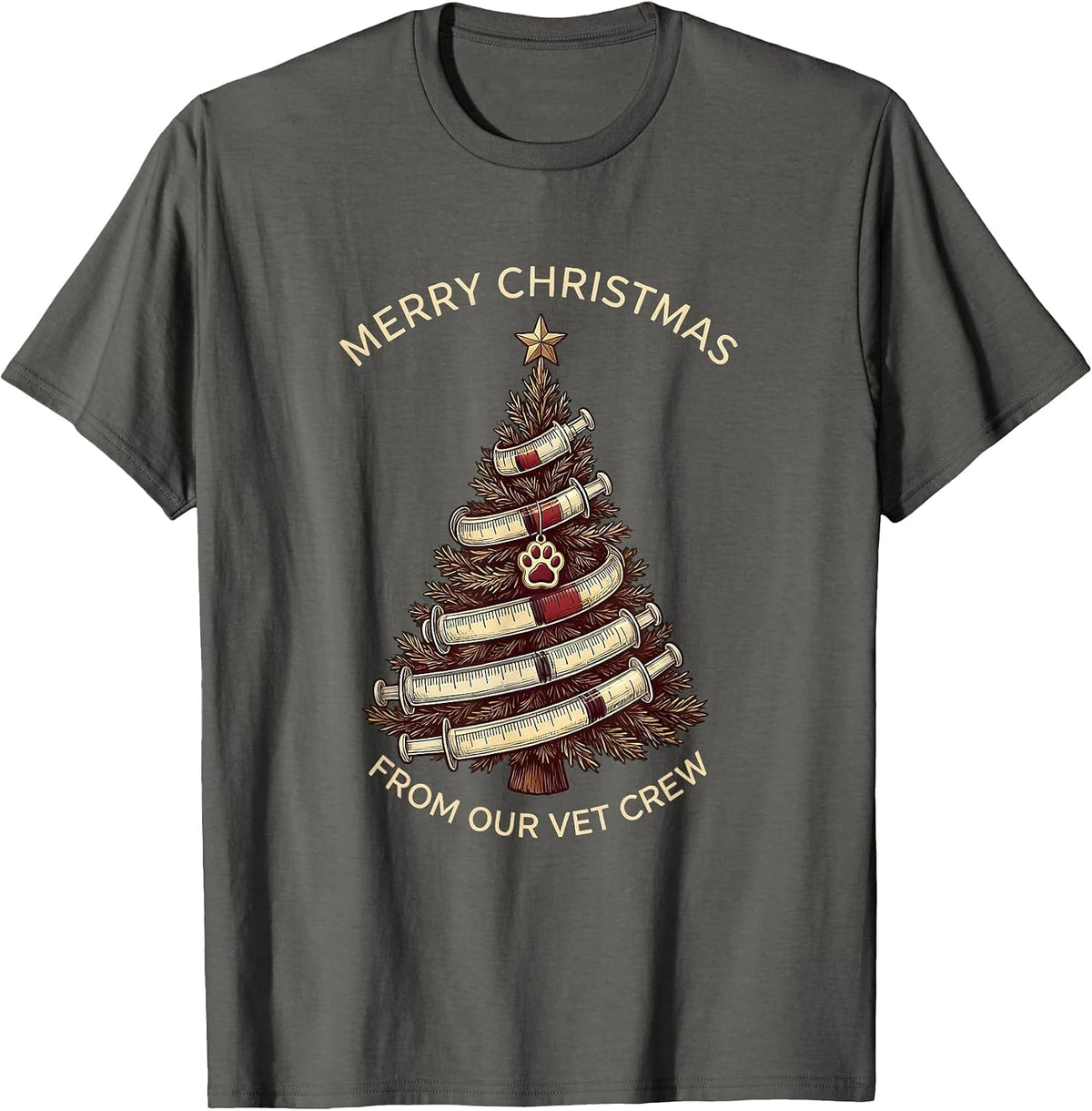 Men's Merry Christmas From Our Vet Crew Funny Vet Tech Crew T-Shirt - Asphalt Grey
