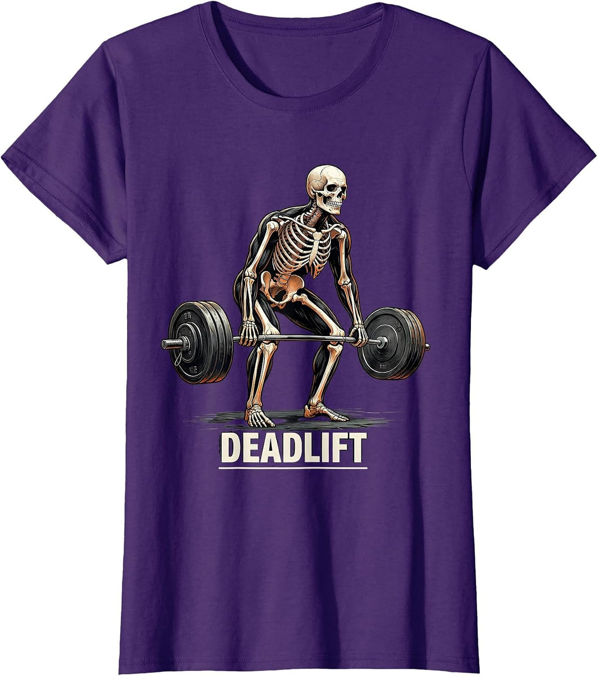 Women's Deadlift Horror Skeleton Gym Workout Halloween Humor T-Shirt - Purple