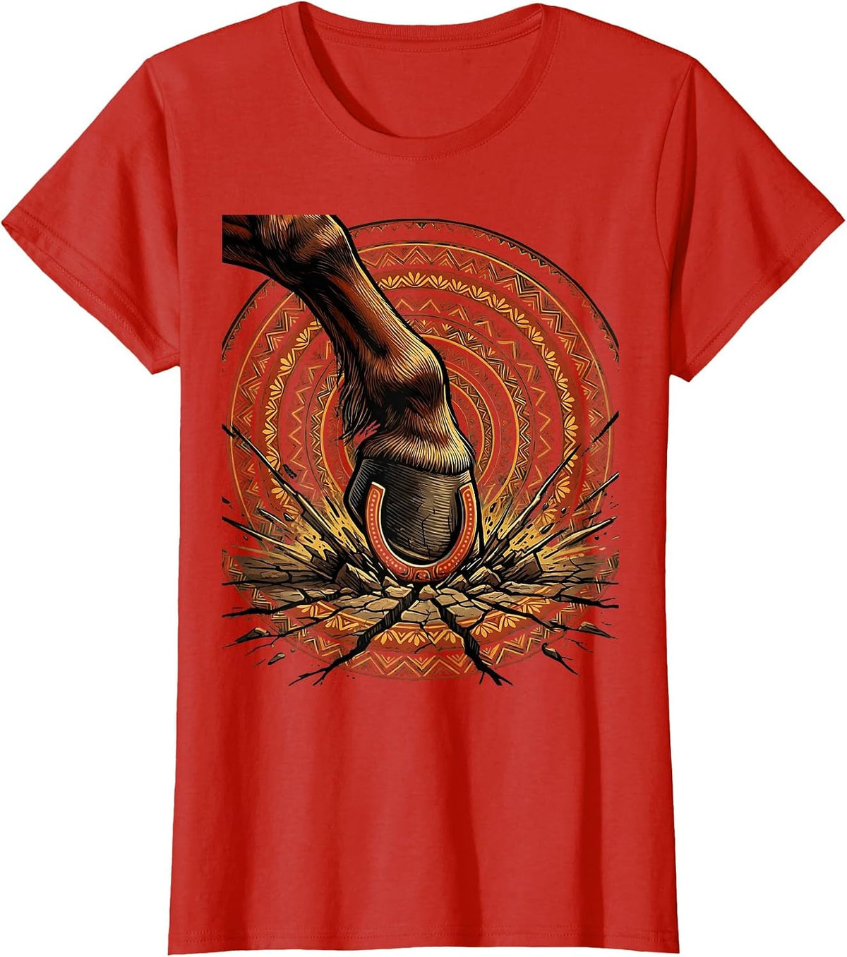 Horse Hoof Shockwave Impact Graphic Tee T-Shirt - Red