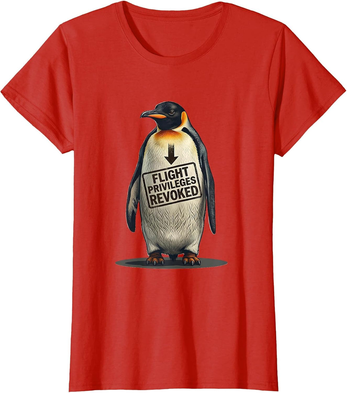 Flight Privileges Revoked Funny Penguin Dark Humor Animal T-Shirt - Red