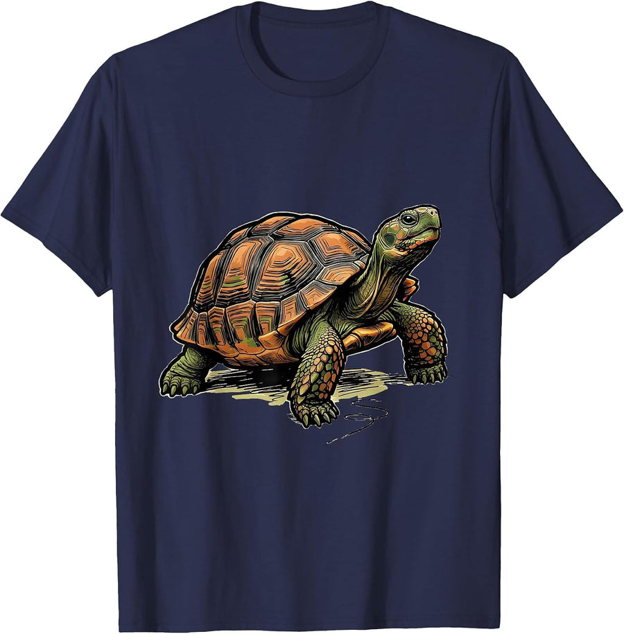 Broad-Shelled Box Turtle Marker Outline Reptile Lover Gift T-Shirt - Navy Blue