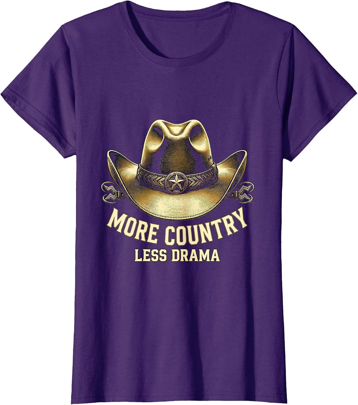Women's More Country Less Drama Cowboy Design T-Shirt - Purple