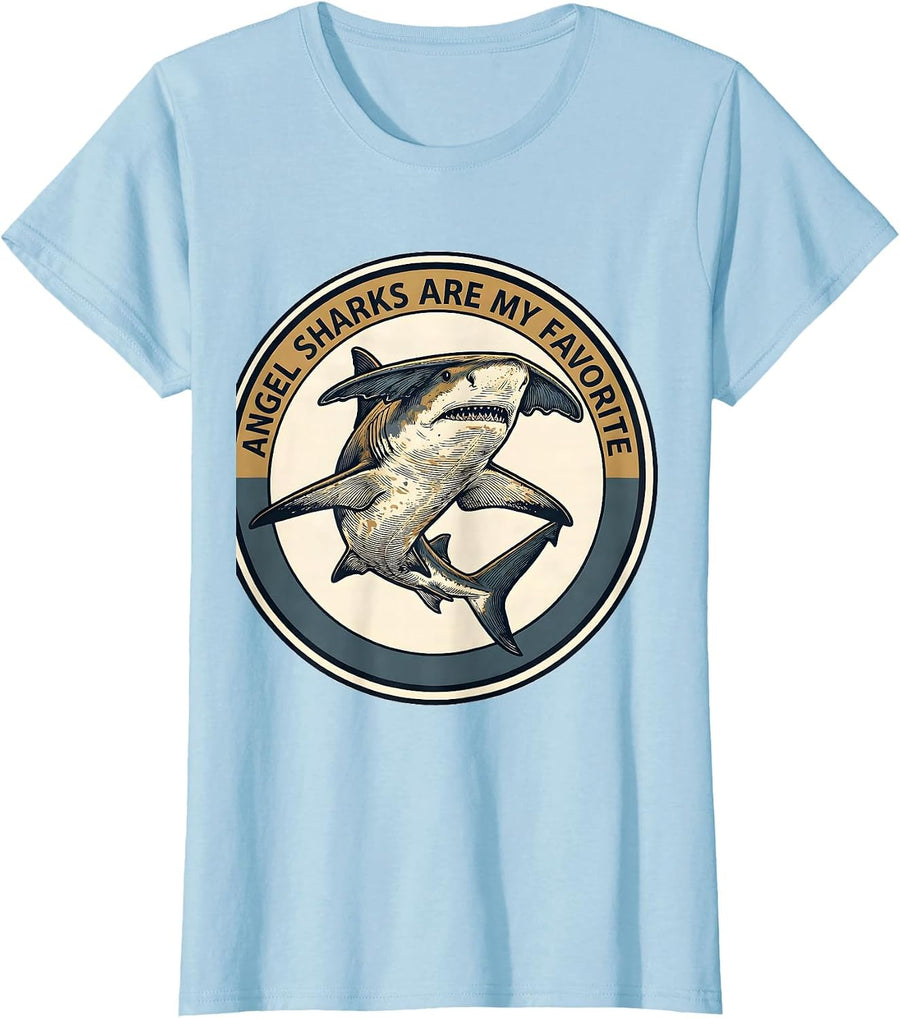 Women's Angel Sharks Are My Favorite Funny Ocean Wildlife Enthusiast T-Shirt - Baby Blue