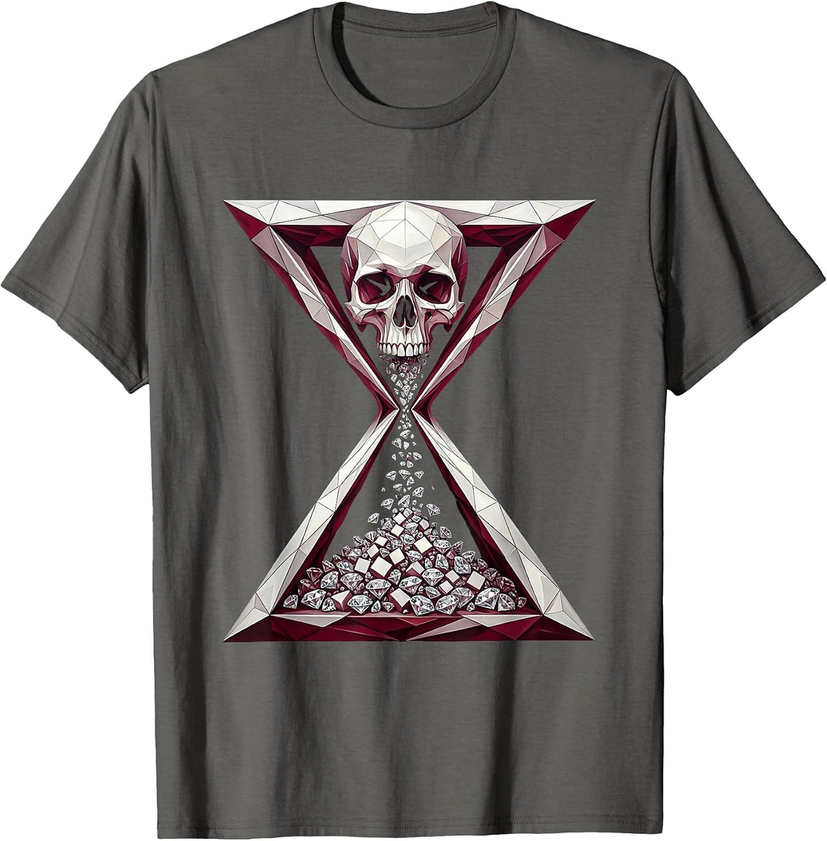 Heavy Metal Skull Hourglass Graphic Design T-Shirt - Asphalt Grey