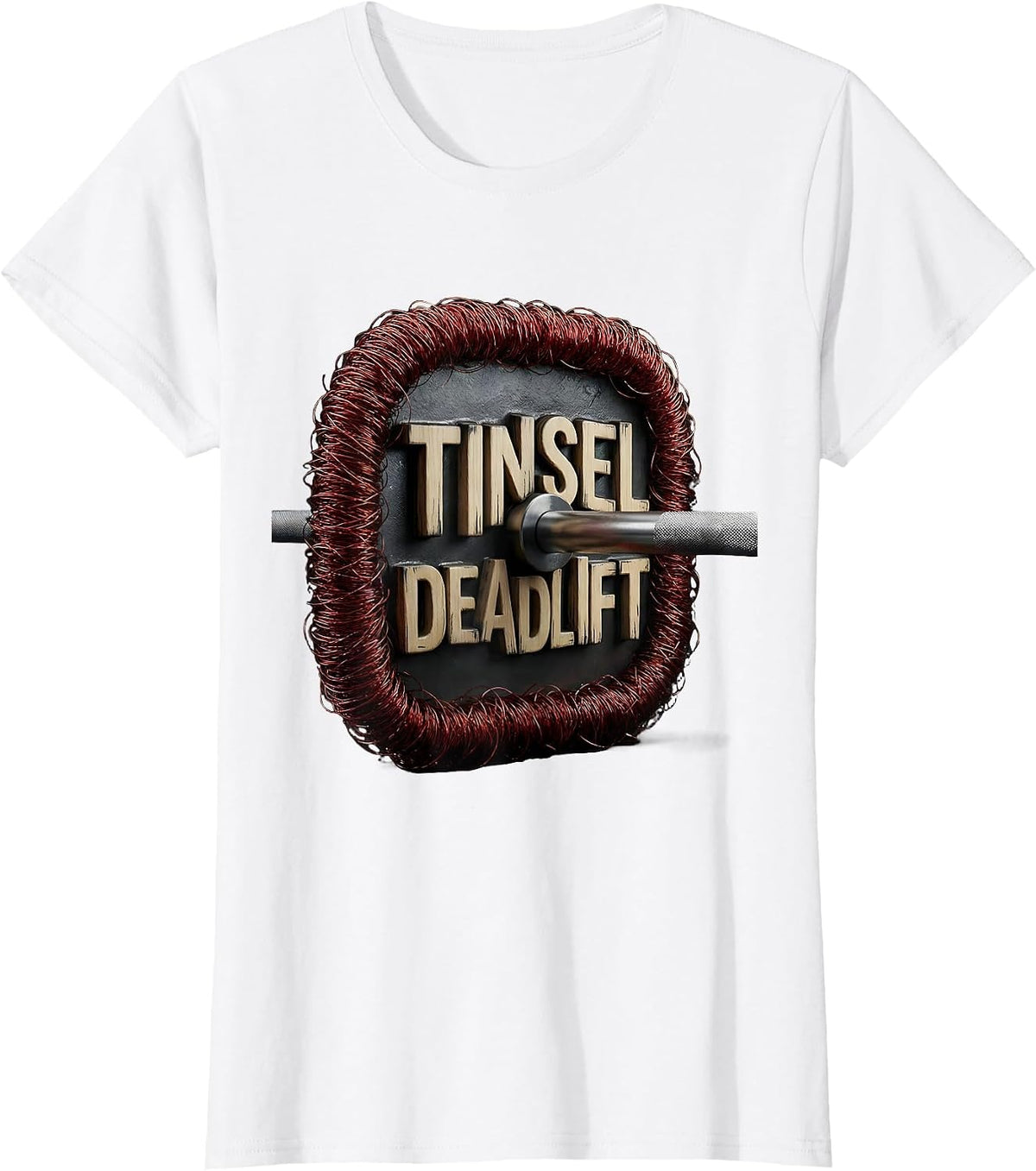 Tinsel Deadlift Funny Christmas Gym Weightlifting Workout T-Shirt - White