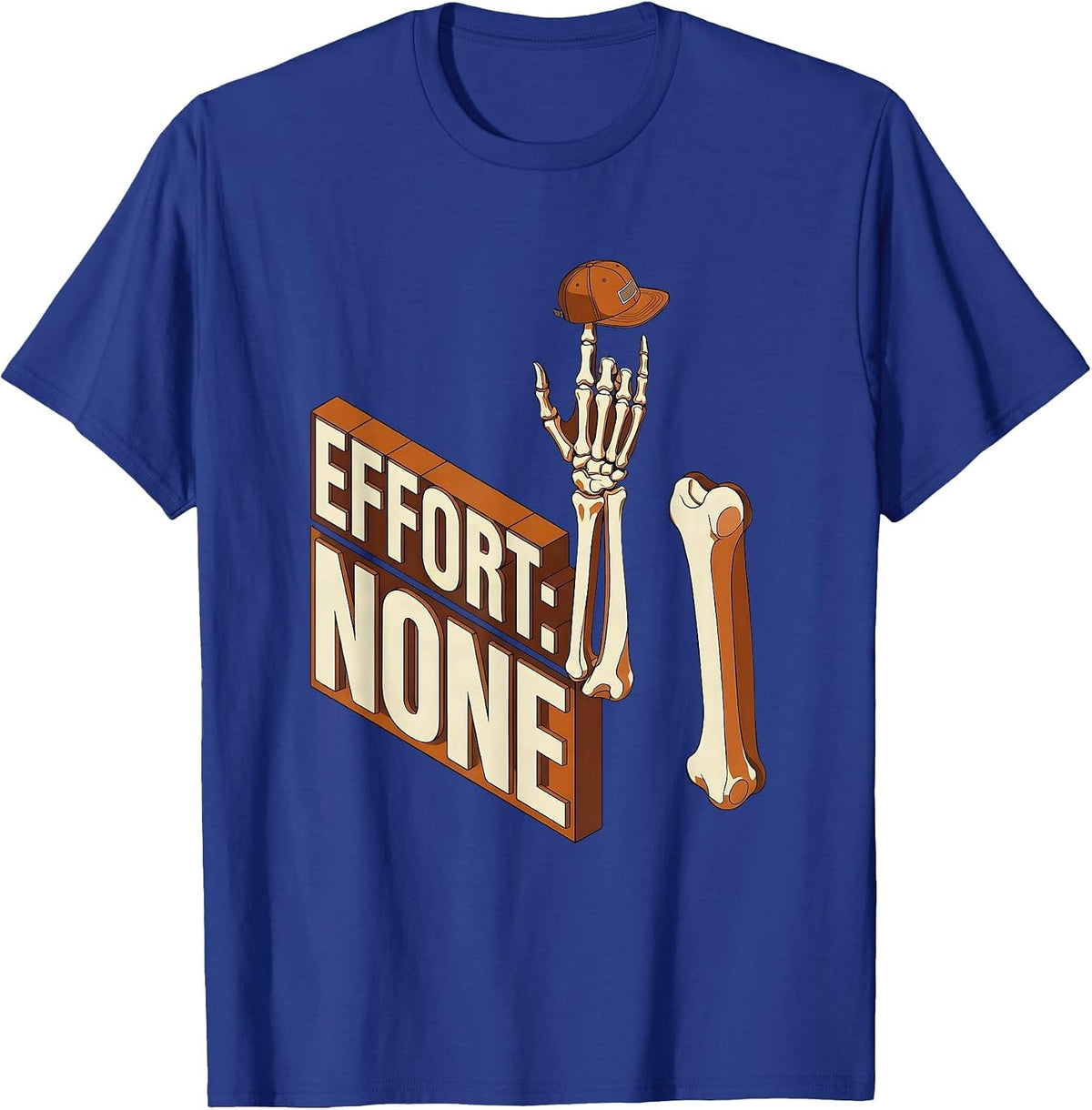 Effort: None Cool Rocker Skeleton Rock On Halloween Humor T-Shirt - Royal Blue