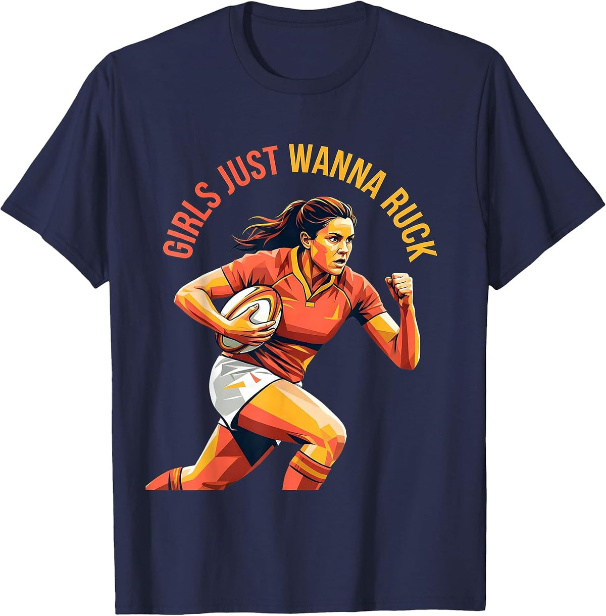 Girls Just Wanna Ruck Rugby Design T-Shirt - Navy Blue