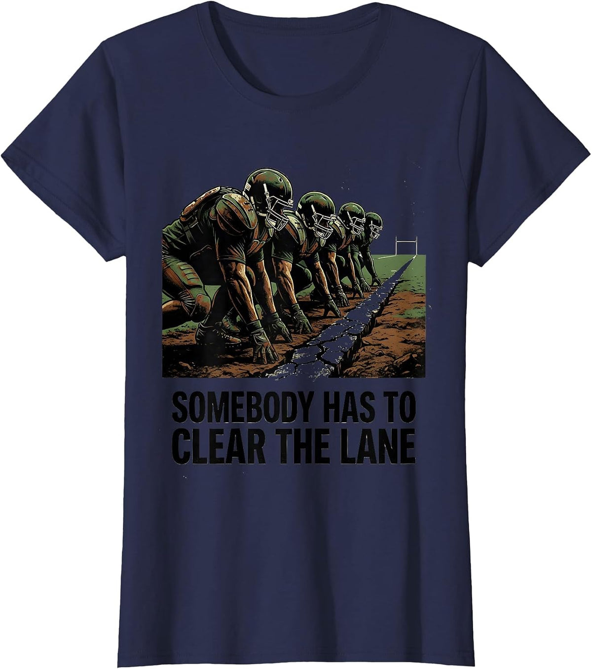 Women's Somebody Has To Clear The Lane Vintage Football Lineman T-Shirt - Navy Blue