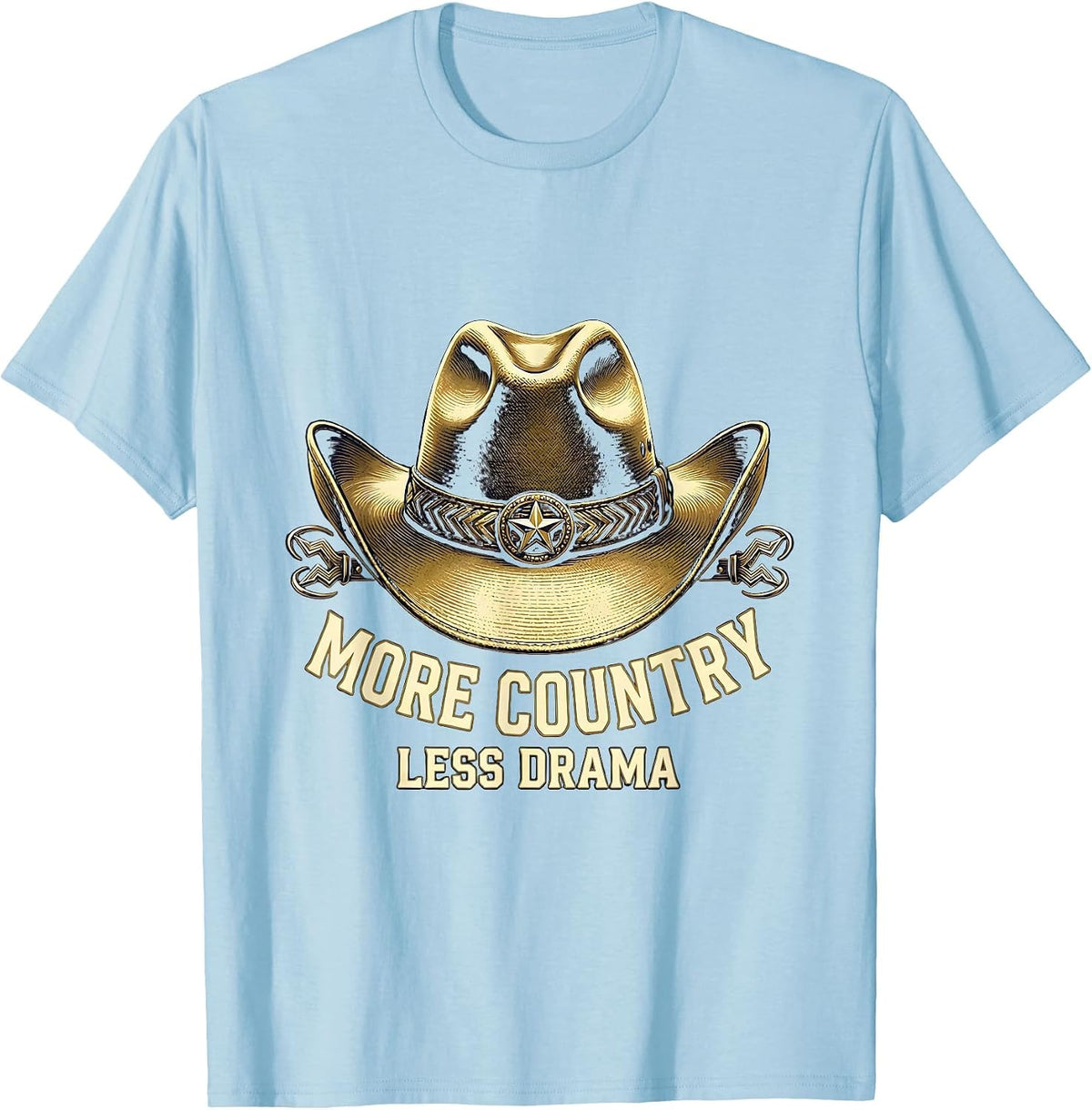 Men's More Country Less Drama Cowboy Design T-Shirt - Baby Blue