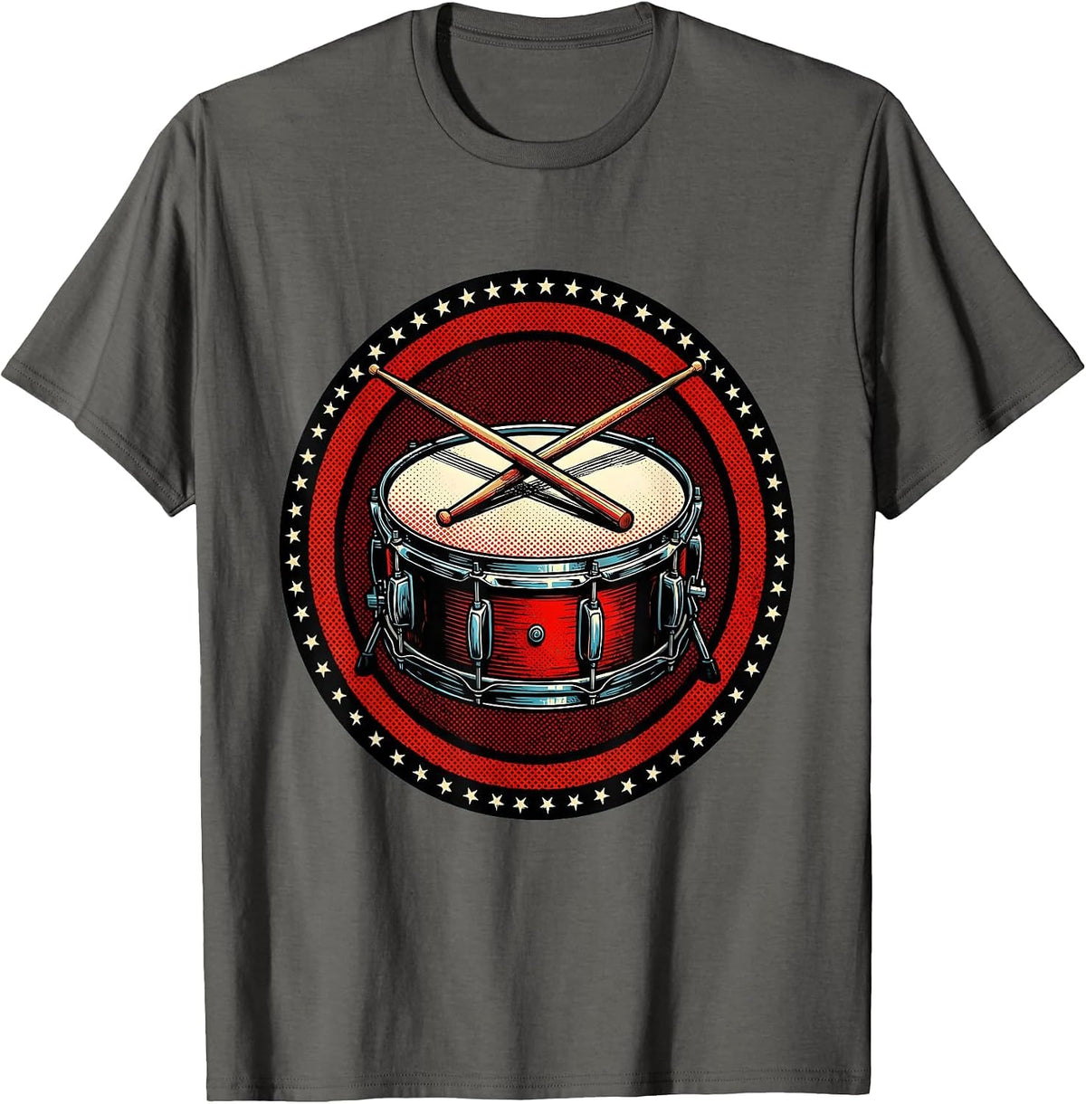 Crossed Drumsticks Snare Drum Percussion Graphic T-Shirt - Asphalt Grey