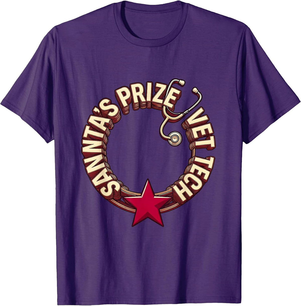 Men's Santa's Prize Vet Tech Funny Veterinary Technician Christmas T-Shirt - Purple