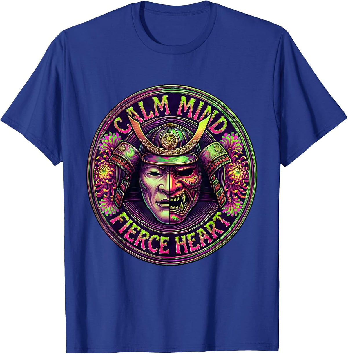Calm Mind Fierce Heart Japanese Warrior Design T-Shirt - Royal Blue