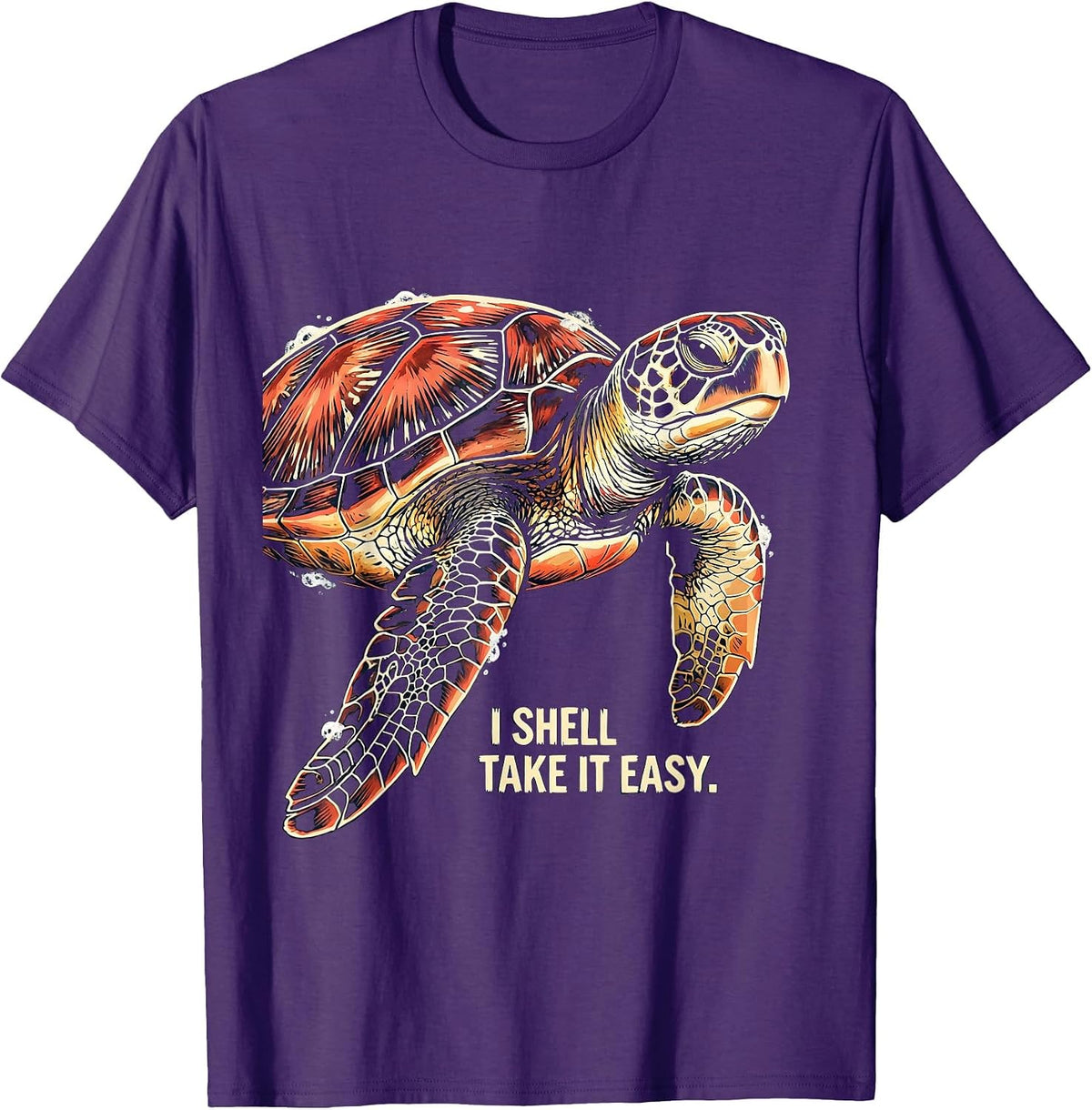 I Shell Take It Easy Linocut Sea Turtle Souvenir Tropical T-Shirt - Purple