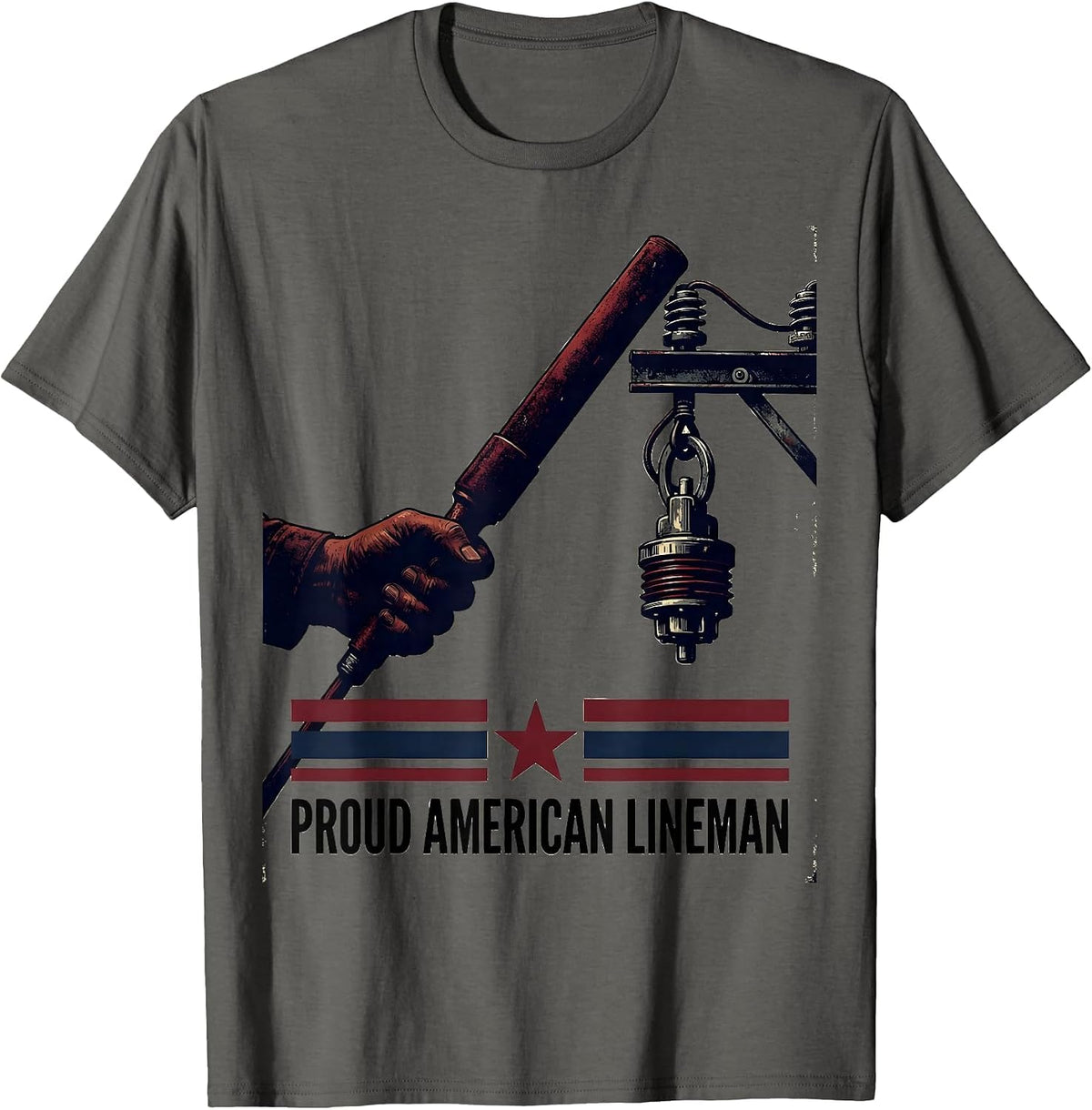 Proud American Lineman Vintage Electrician USA Flag Oilfield T-Shirt - Asphalt Grey