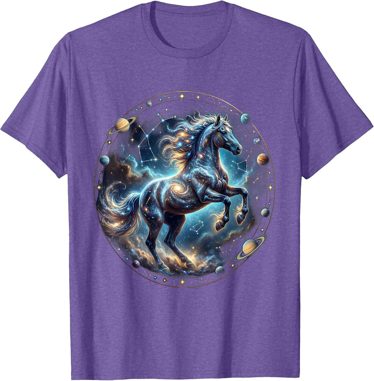 Men's Wild Horse Galloping Through Tall Grass Illustration T-Shirt - Purple Heather