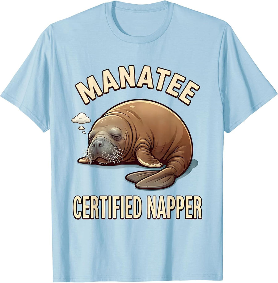 Men's Manatee Certified Napper Funny Sea Animal Lover Humor T-Shirt - Baby Blue