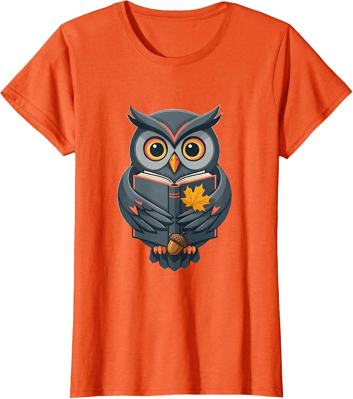 Round-Eyed Owl Book Lover Flat Vector Fall Gift T-Shirt - Orange