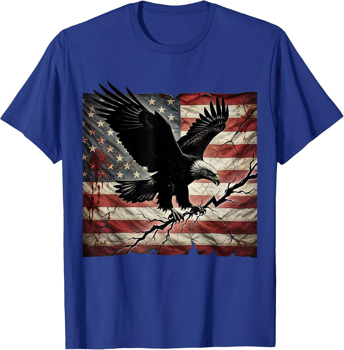 Bald Eagle Lightning Bolt Patriotic USA Design T-Shirt - Royal Blue