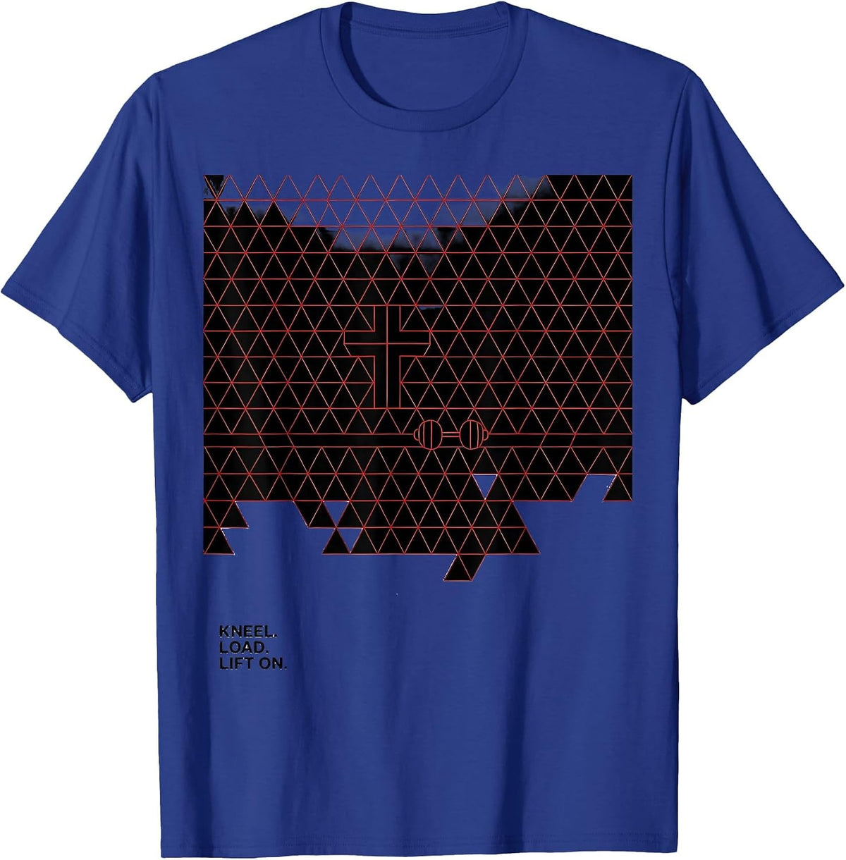 Kneel Load Lift On Geometric Christian Gym Workout T-Shirt - Royal Blue