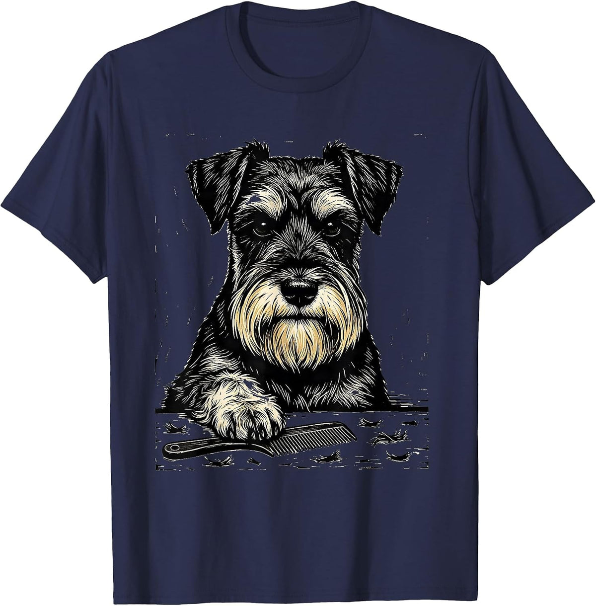 Men's Miniature Schnauzer Linocut Vintage Pet Lover Art T-Shirt - Navy Blue