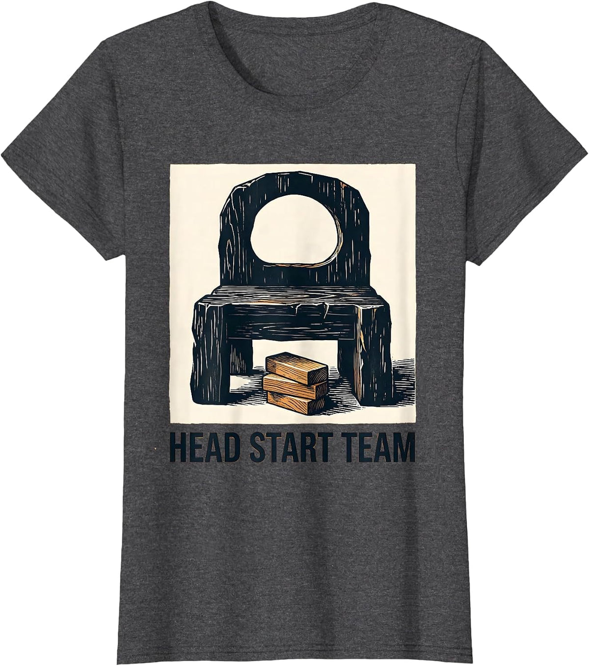 Women's Head Start Team Linocut Preschool Teacher Back To School T-Shirt - Dark Heather Grey