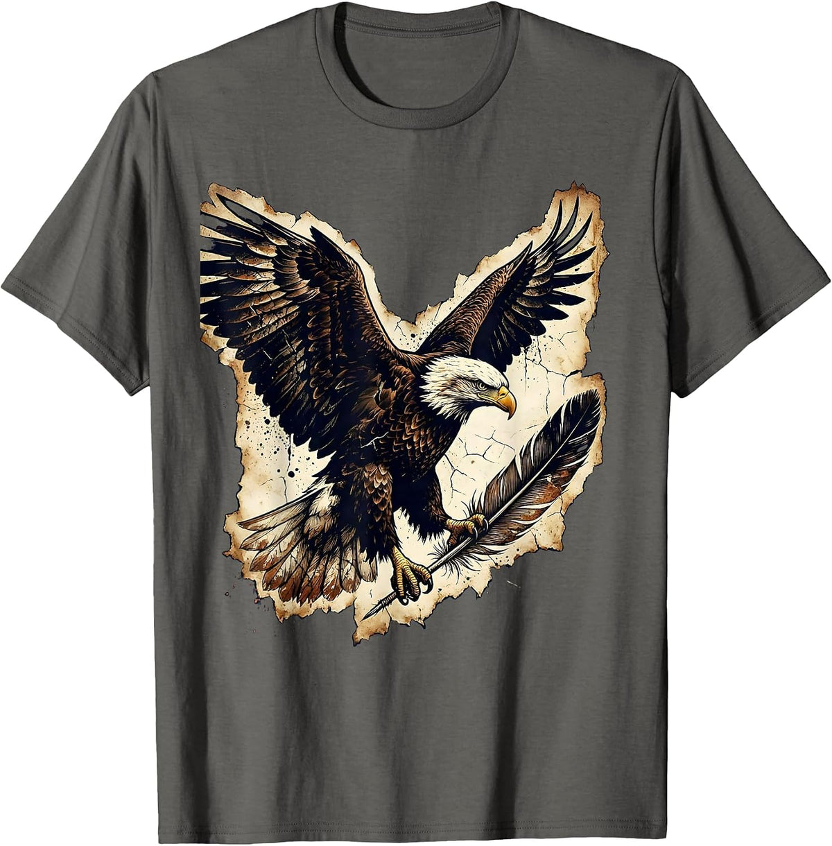 Men's Bald Eagle Quill Pen Patriotic 1776 Graphic T-Shirt - Asphalt Grey