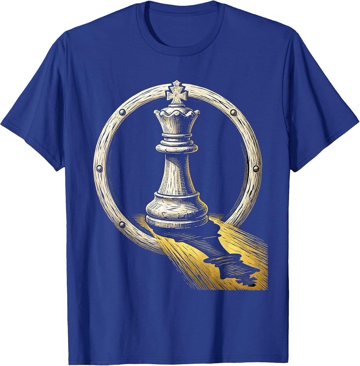 Black Chess King Piece Gold Shadow Design T-Shirt - Royal Blue