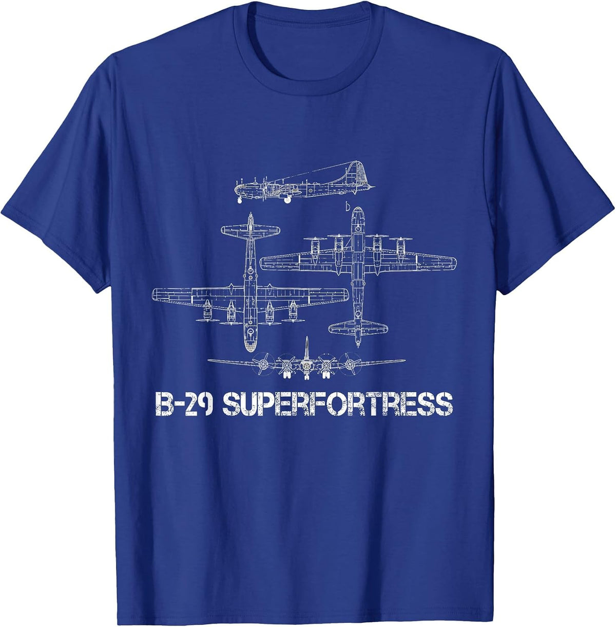 B-29 Superfortress Blueprint Aircraft Schematic WW2 Bomber T-Shirt - Royal Blue
