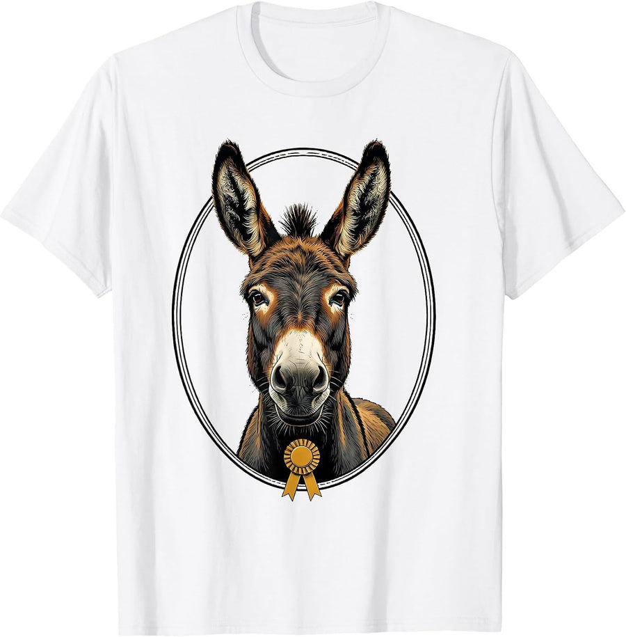 Men's Donkey Portrait Funny Animal Lover Vintage Humor T-Shirt - White