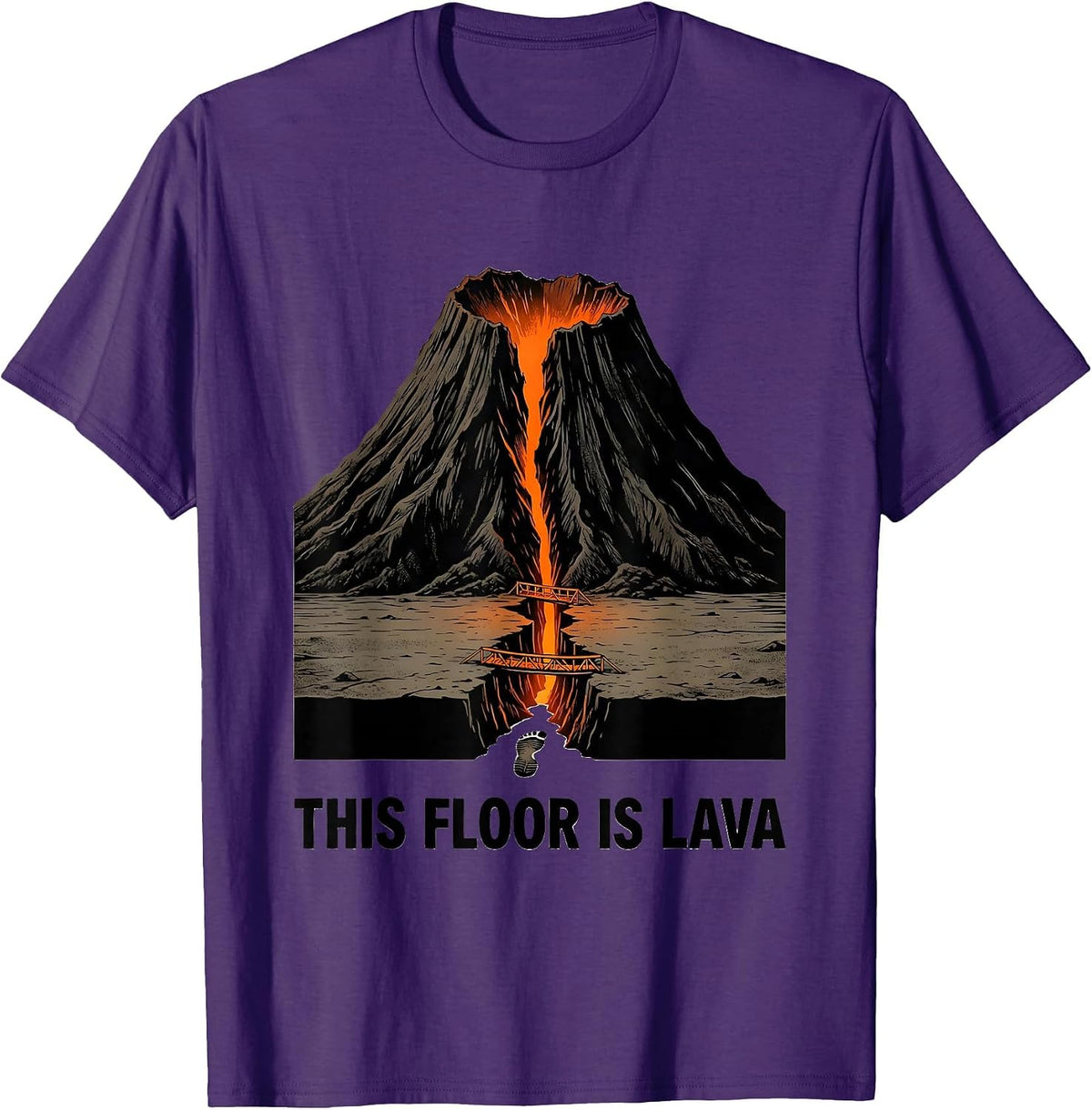 Men's This Floor Is Lava Funny Volcano History Geography Humor T-Shirt - Purple
