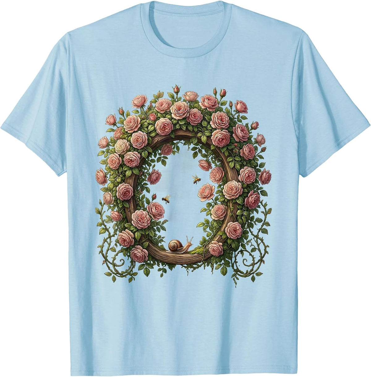 Men's Climbing Pink Roses Garden Arch Floral Design T-Shirt - Baby Blue